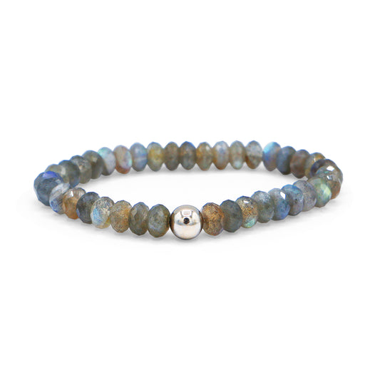 Labradorite (6mm Faceted) and 18K White Gold